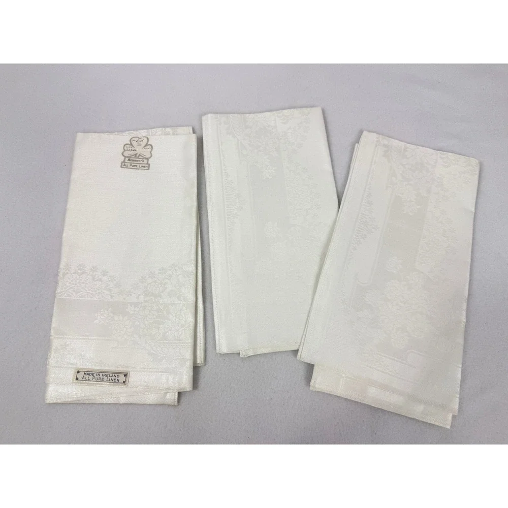 Shamrock All Pure Linen Napkins Made‎ in Ireland Set of 3 Damask Floral